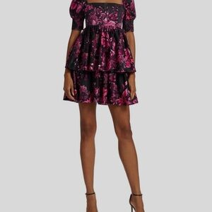 Alice + Olivia Floral Mini Dress in Pink and Black